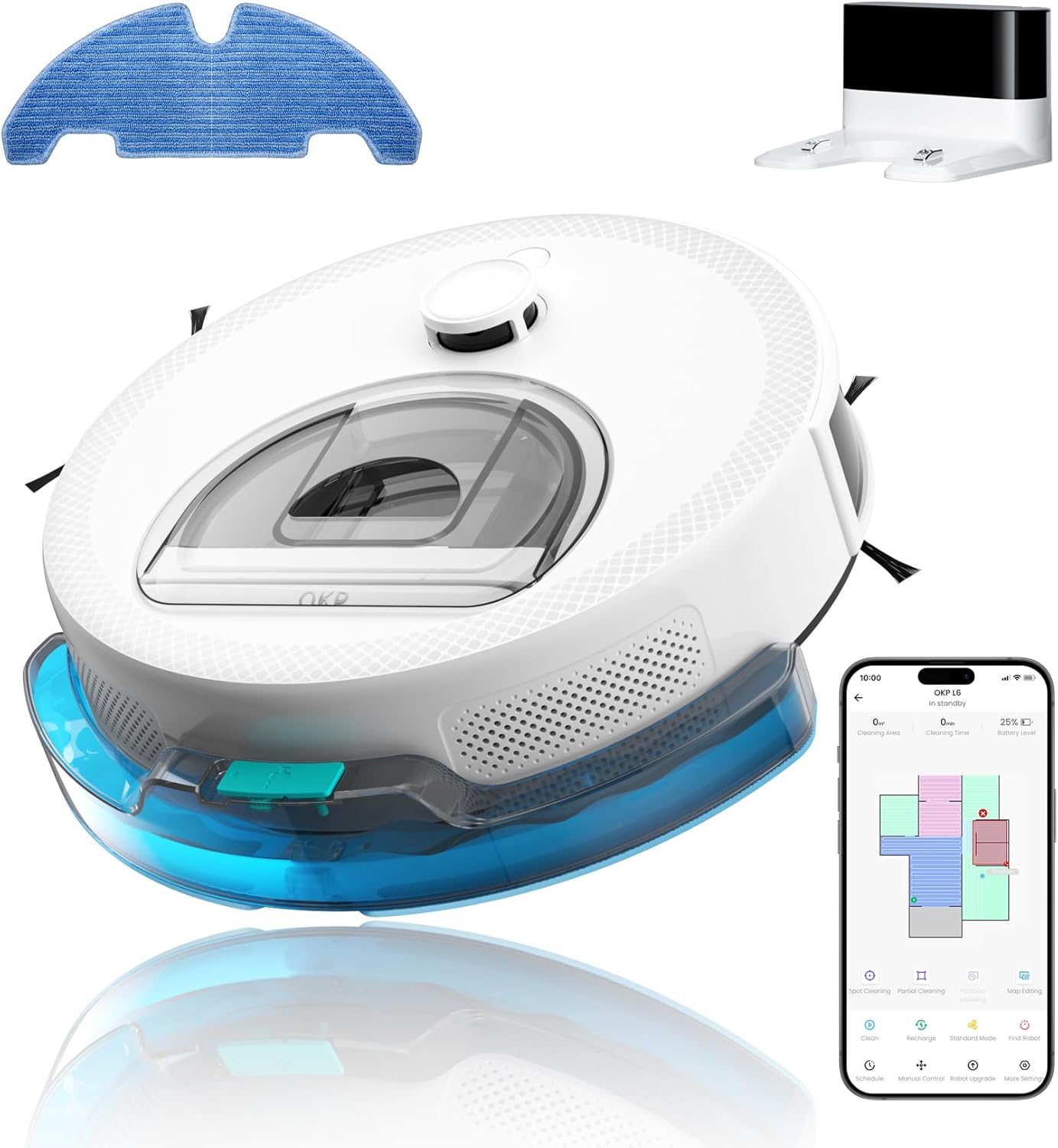 Read more about the article OKP Lidar Robot Vacuum and Mop Combo, 6000Pa Automatic Robotic Vacuum, Smart Mapping, 3.7 inch Thin, 150 Min Max, 5G WiFi/App/Alexa Control, Ideal for Pet Hair, Hardfloors, Carpets, Home(L6 Aqua)