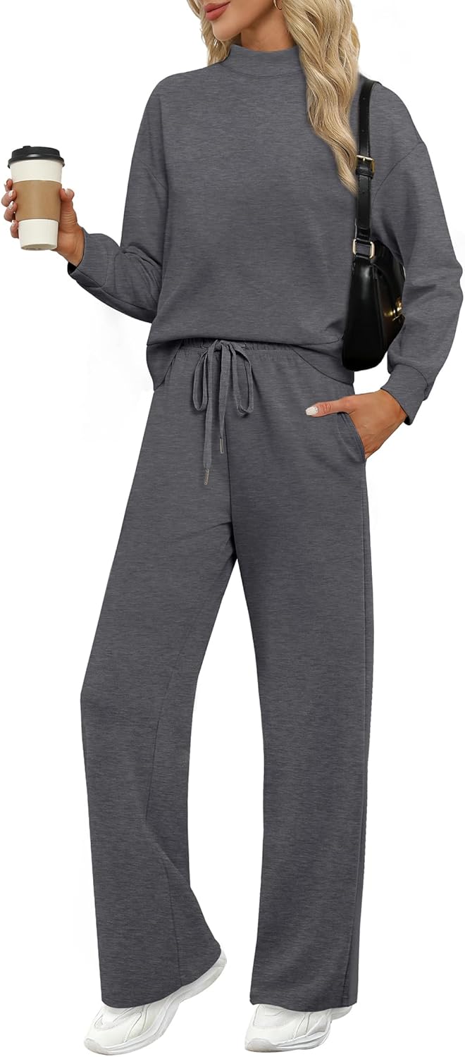 Read more about the article WIHOLL Two Piece Sets for Women Spring Outfits Lounge Sets Mock Neck Tops Wide Leg Pants Vacation Travel Airport Outfits