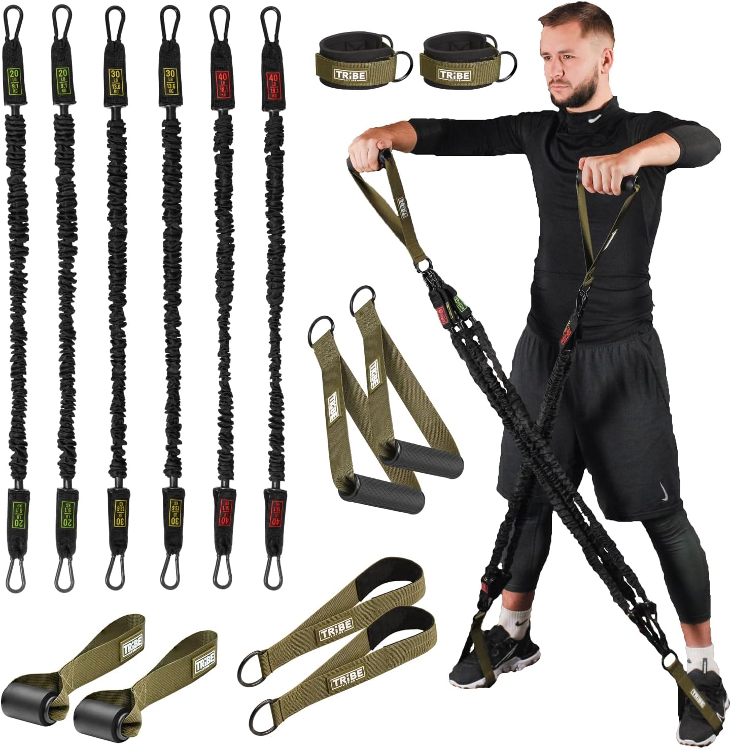 Read more about the article Tribe Lifting Tube Resistance Bands for Working Out Men and Women – 180lb Exercise Bands Set with Handles, Resistance Band Bar, Ankle Straps, Foot Straps, Door Anchor for Home Gym Strength Training