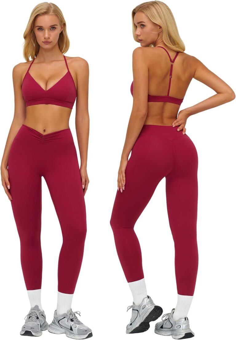 Read more about the article ABOCIW Womens Workout Sets V Neck Y Back Sports Bra Tummy Control High Waist Leggings 2 Piece Gym Yoga Pilates Outfits