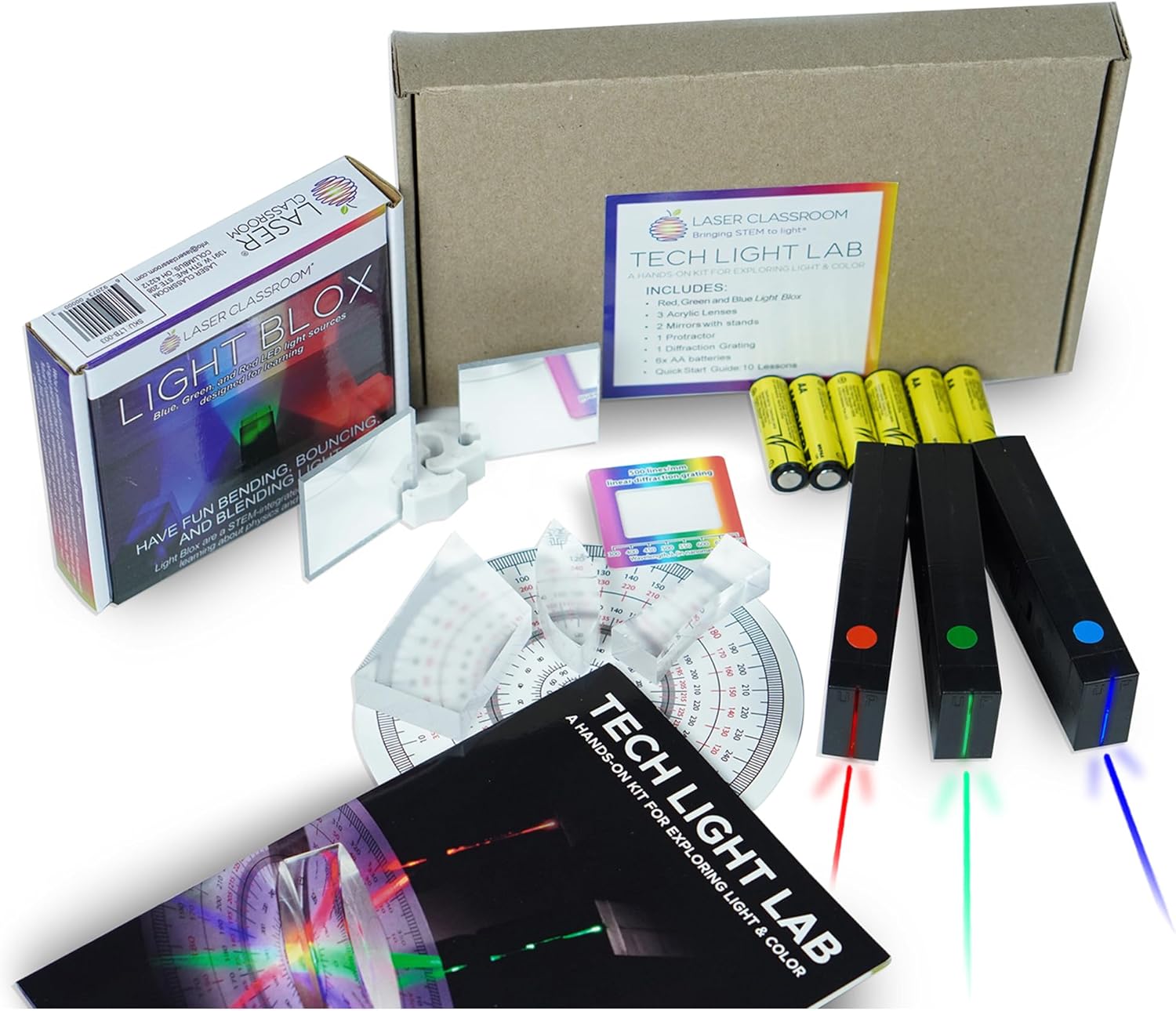 Read more about the article Tech Light Lab LED Optics Kit – LED Color Mixing Educational Kit for Grades 2-8 (Red Green Blue 3-Pack) – Transforms into Ray Box – Reflection and Refraction Optics Experiments for Kids
