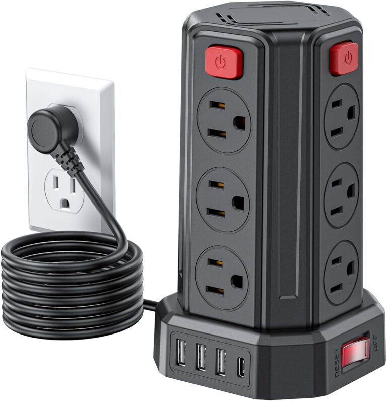 Read more about the article Power Strip Surge Protector, 6.5 Ft Extension Cord with 12 AC Multiple Outlets 4 USB (1 USB C), SMALLRT Power Tower Desktop Charging Station (Black, 6.5 Ft)