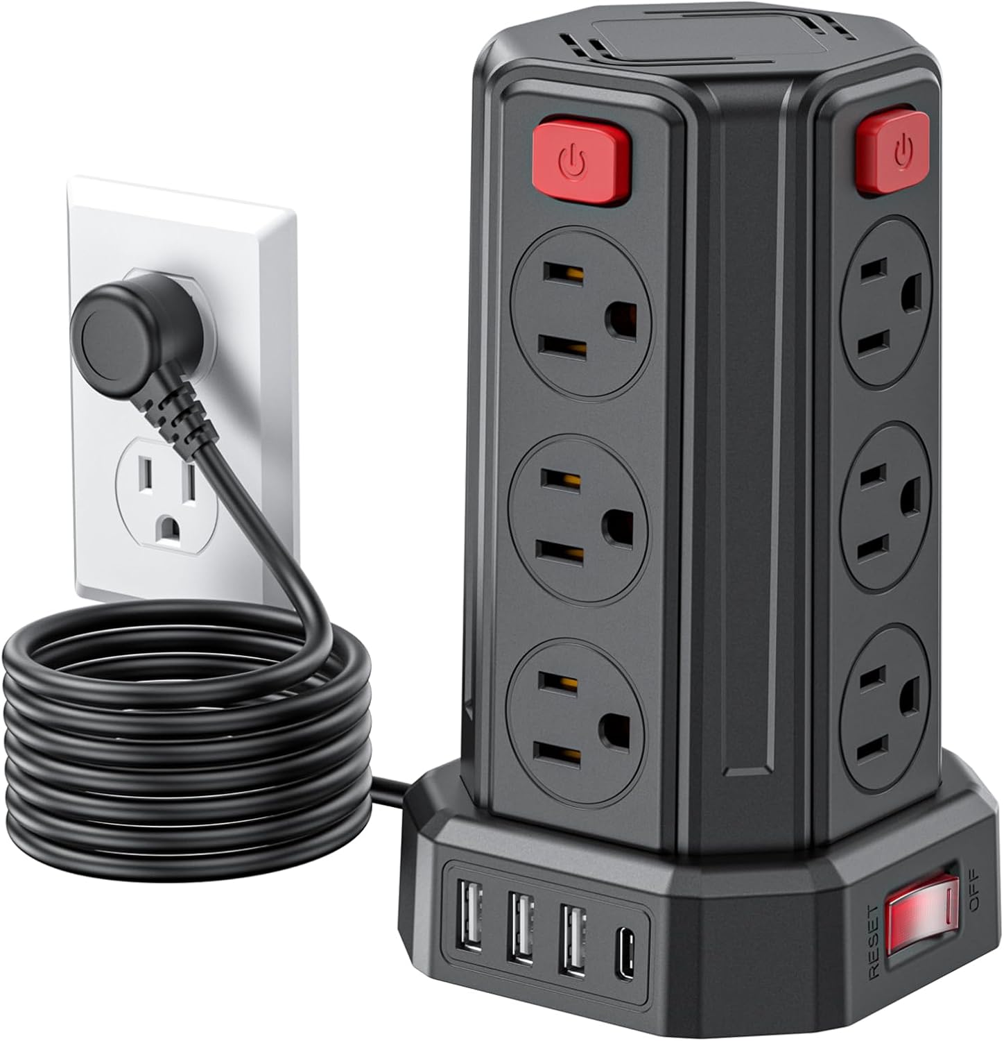 Read more about the article Power Strip Surge Protector, 6.5 Ft Extension Cord with 12 AC Multiple Outlets 4 USB (1 USB C), SMALLRT Power Tower Desktop Charging Station (Black, 6.5 Ft)