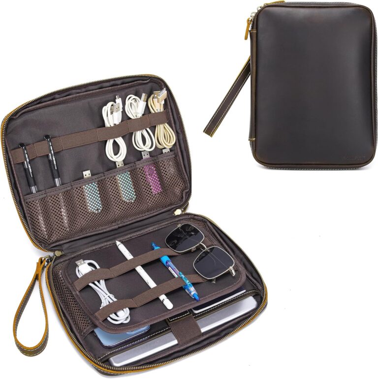 Read more about the article LANNSYNE Full Grain Leather Electronic Organizer Accessory Travel Tech Pouch, Cable Accessories Bag, Storage Carry Case for Charger, Phone, Power Bank, Cables