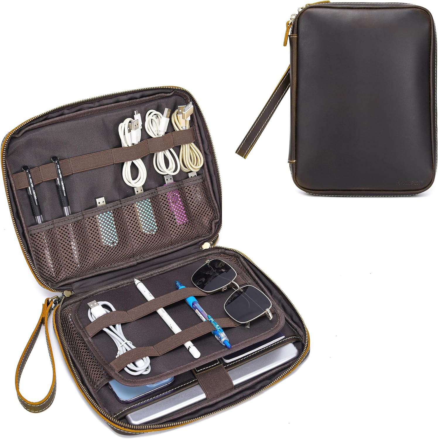 Read more about the article LANNSYNE Full Grain Leather Electronic Organizer Accessory Travel Tech Pouch, Cable Accessories Bag, Storage Carry Case for Charger, Phone, Power Bank, Cables