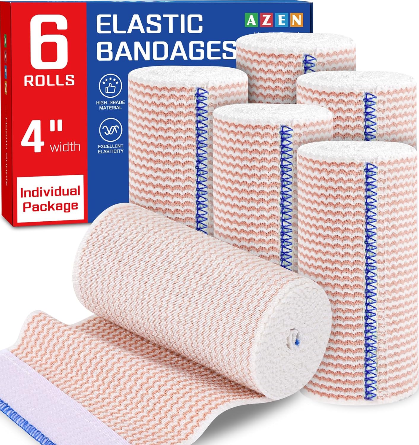 Read more about the article AZEN Premium 6 Pack Elastic Bandage Wrap 4 Inch, Compression Wrap Bandage for Legs, Lymphedema Wraps for Legs, Ankle, Knee, Tummy, Body, Latex-Free