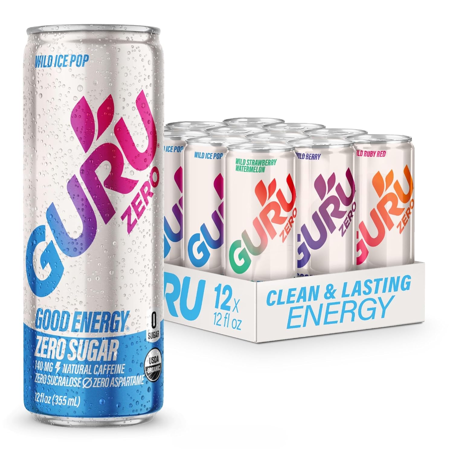 Read more about the article GURU ZERO SUGAR Organic Energy Drinks Variety Pack, Clean Energy Drink with Plant Based Natural Caffeine from Green Tea, Coconut Water, Prebiotic, Zero Added sugars, Gluten Free and Vegan, Pre Workout, Healthy Drinks, 12oz (Pack of 12)