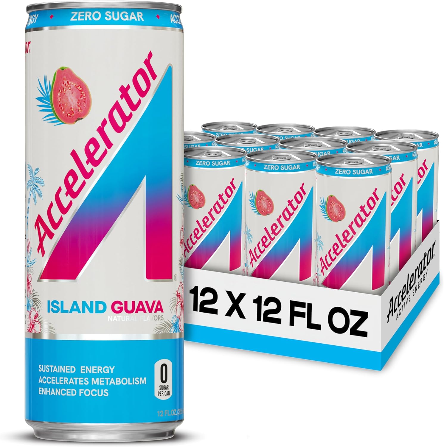 Read more about the article Accelerator Energy Drink, Island Guava 12oz can (12 pack), Zero Sugar, Sustained Energy from 100% Natural Caffeine (200mg from Green Coffee Bean & Green Tea extract)