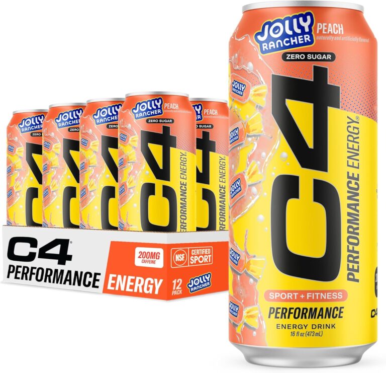 Read more about the article Cellucor C4 Performance Energy Drink | JOLLY RANCHER Peach | Zero Sugar Carbonated Preworkout Energy | 200mg Caffeine with Beta Alanine | 16 Fl Oz (12 Pack)