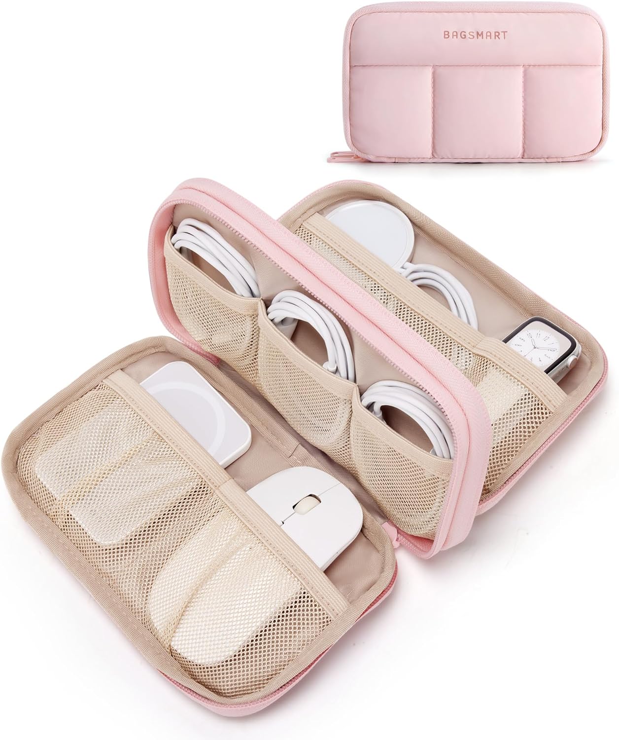 Read more about the article BAGSMART Electronics Organizer Travel Case, Cord Storage for Chargers Cables Phones, Compact Tech Accessories Pouch, Pink