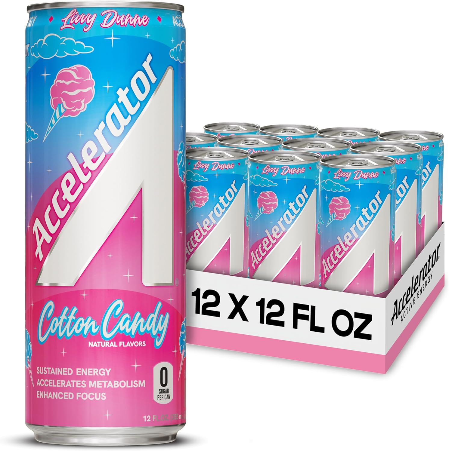 Read more about the article Accelerator Energy Drink, Cotton Candy 12oz can (12 pack), Zero Sugar, Sustained Energy from 100% Natural Caffeine (200mg from Green Coffee Bean & Green Tea extract)