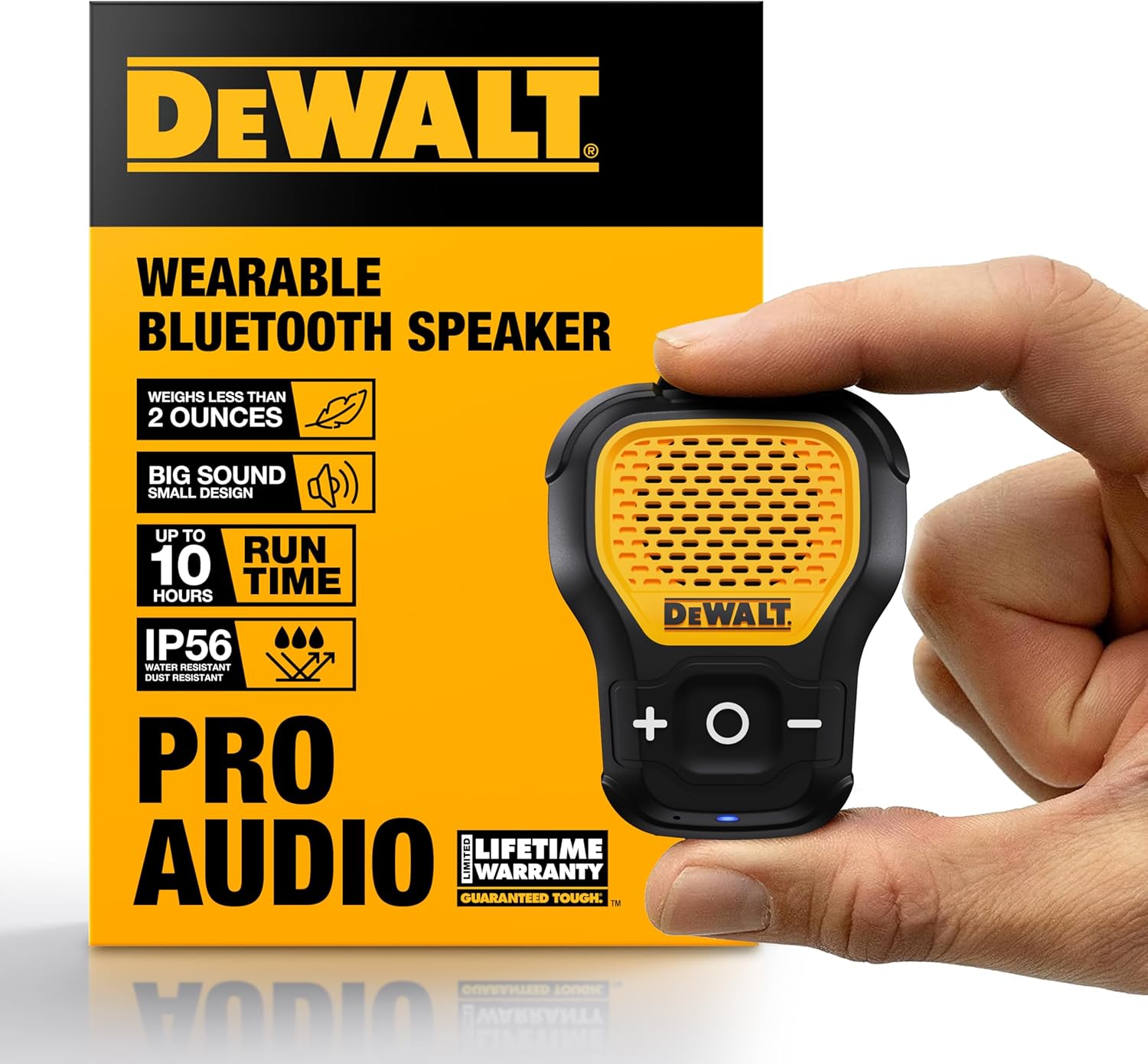 Read more about the article DEWALT Wearable Bluetooth Speaker (Updated Version), Clip-On Wireless Jobsite Pro Water-Resistant Portable Speaker (Non-Magnetic), Built-in Mic for Hands-Free Music/Calls, Bluetooth Speaker (Yellow)