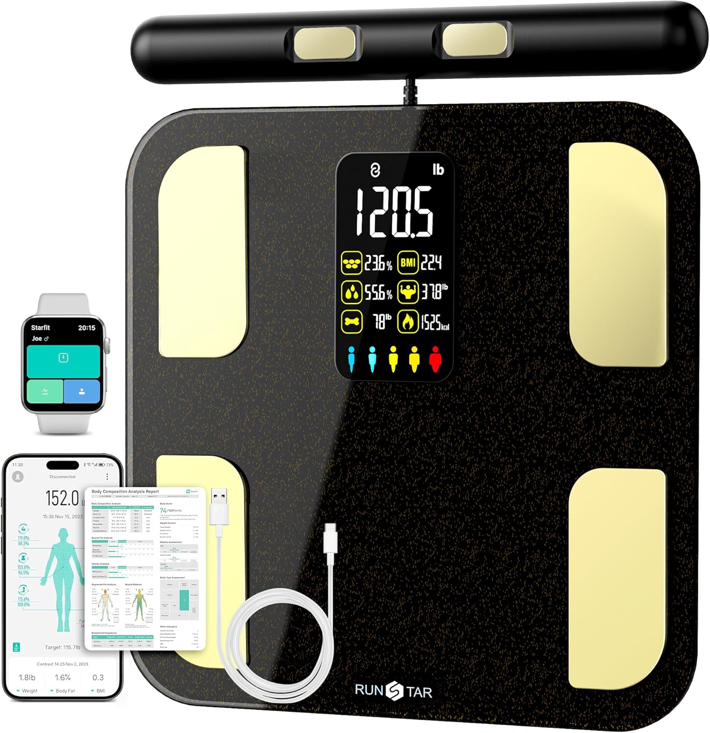 Read more about the article RunStar Scale for Body Weight, 8 Electrodes High Accurate Rechargeable Composition Analyzer with BMR Index Body Fat Digital Scale Composition Muscle & Fat Measurement Large Display 400lb