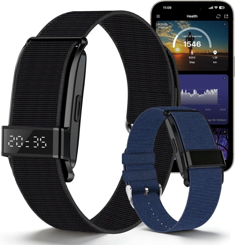 Read more about the article Fitness Trackers Smart Wristband With Hidden Screen(Wrist-Raise Screen Activation)Activity & Sleep Tracker with Heart Rate/HRV/Blood Oxygen, Vibration Alerts, Free APP (Black, Universal Size)