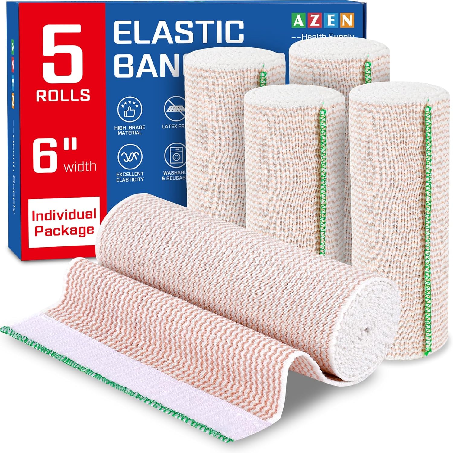 Read more about the article AZEN Premium 5 Pack Elastic Bandage Wrap 6 Inch, Compression Wrap Bandage for Legs, Ankle, Knee, Tummy, Body, Latex-Free, Lymphedema Wraps for Legs
