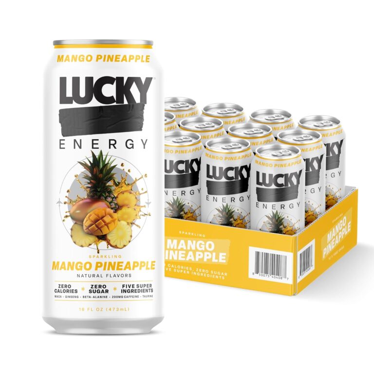 Read more about the article Lucky Energy Sugar Free Energy Drinks, Mango Pineapple, 16oz Cans (12-Pack) Healthy, Zero Sugar Energy Drink with Maca, Ginseng, Beta-Alanine, Taurine & 200mg Caffeine