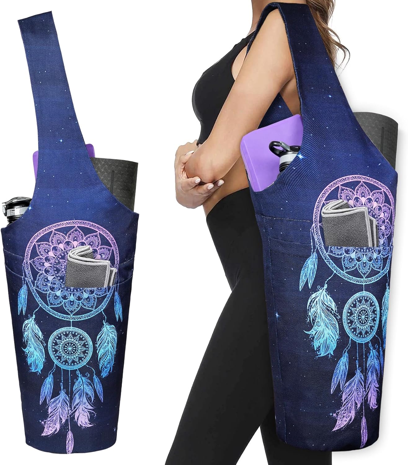 Read more about the article Fashion Printed Yoga Mat Bag with Large Side Pocket & Zipper Pocket Long Tote Yoga Bag Fit Most Size Mats – Holds More Yoga Accessories