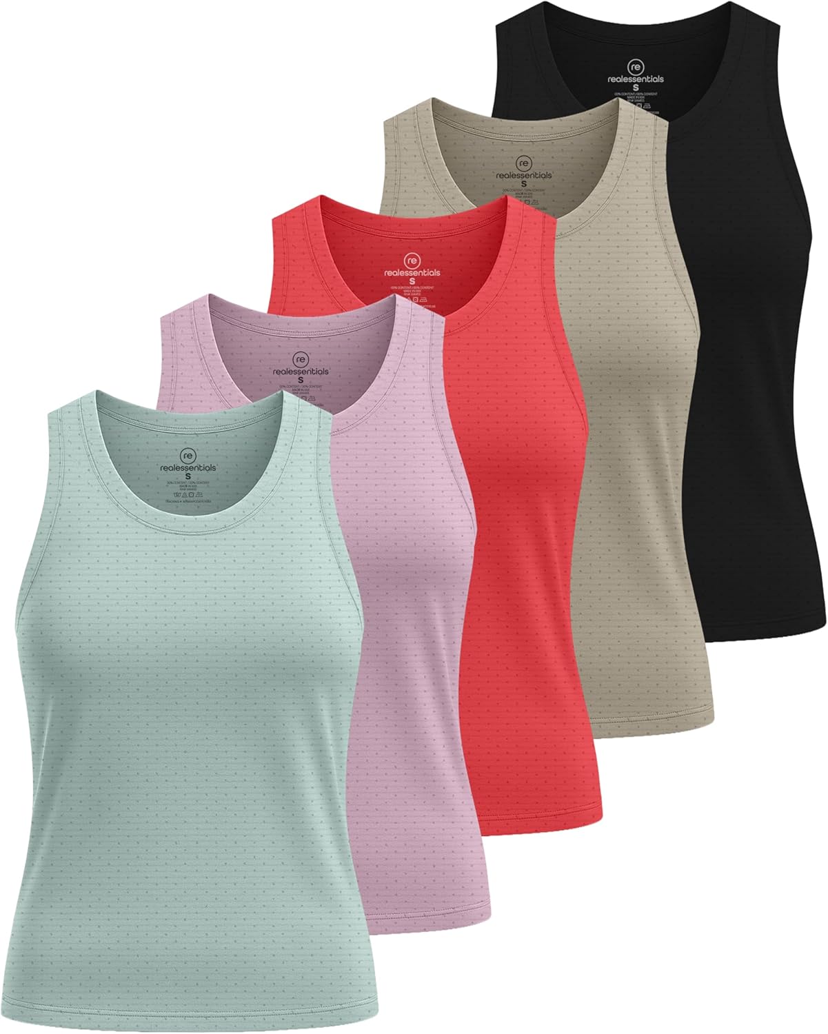 Read more about the article Real Essentials 5 Pack: Women’s Breeze Tech Racerback Tank Top – Sleeveless Workout Athletic Running Shirt (Plus Available)