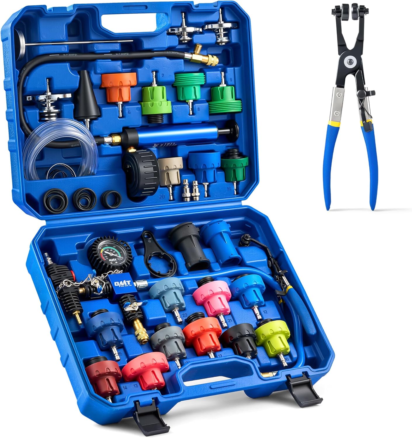 Read more about the article Orion Motor Tech Coolant Pressure Tester Kit, 34pc Universal Coolant Vacuum Refill Kit with 23 Adapters, Cooling System Pressure Tester Kit with Hose Clamp Pliers, Pressure Tester for Coolant System