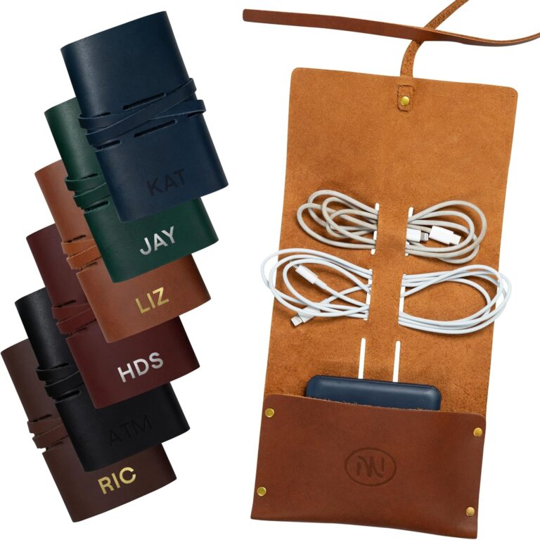 Read more about the article Northwind Personalized Leather Tech Accessory Roll – Made in USA – Custom Monogrammed Full Grain Leather Cable Organizer, Travel Tech Organizer for Chargers, Cords & Power Banks, Gift for Tech Lovers