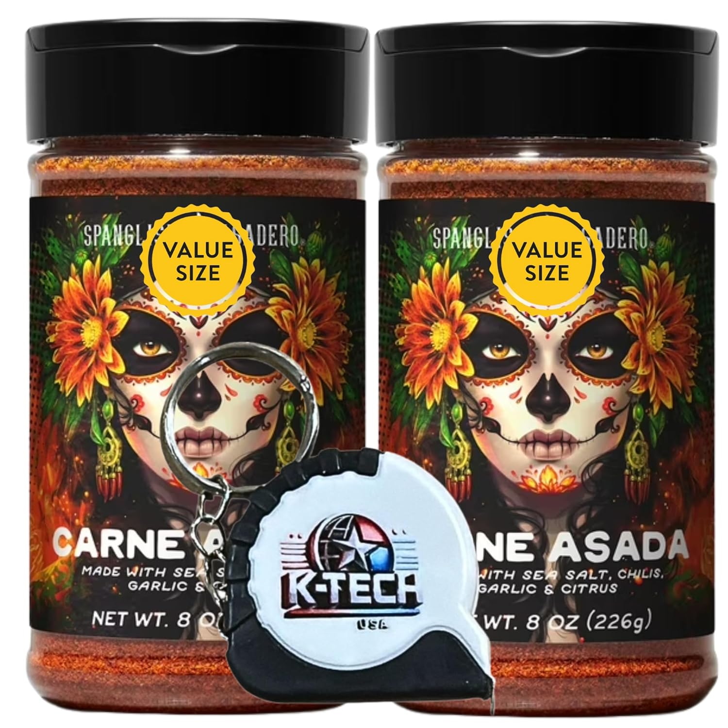 Read more about the article Premium Carne Asada Seasoning Made with Sea Salt.Chilis, Garlic & Citrus, 8 oz (Pack of 2) with K-Tech USA Mini Keychain Measuring Tape (Carne Asado) Measuring Tape