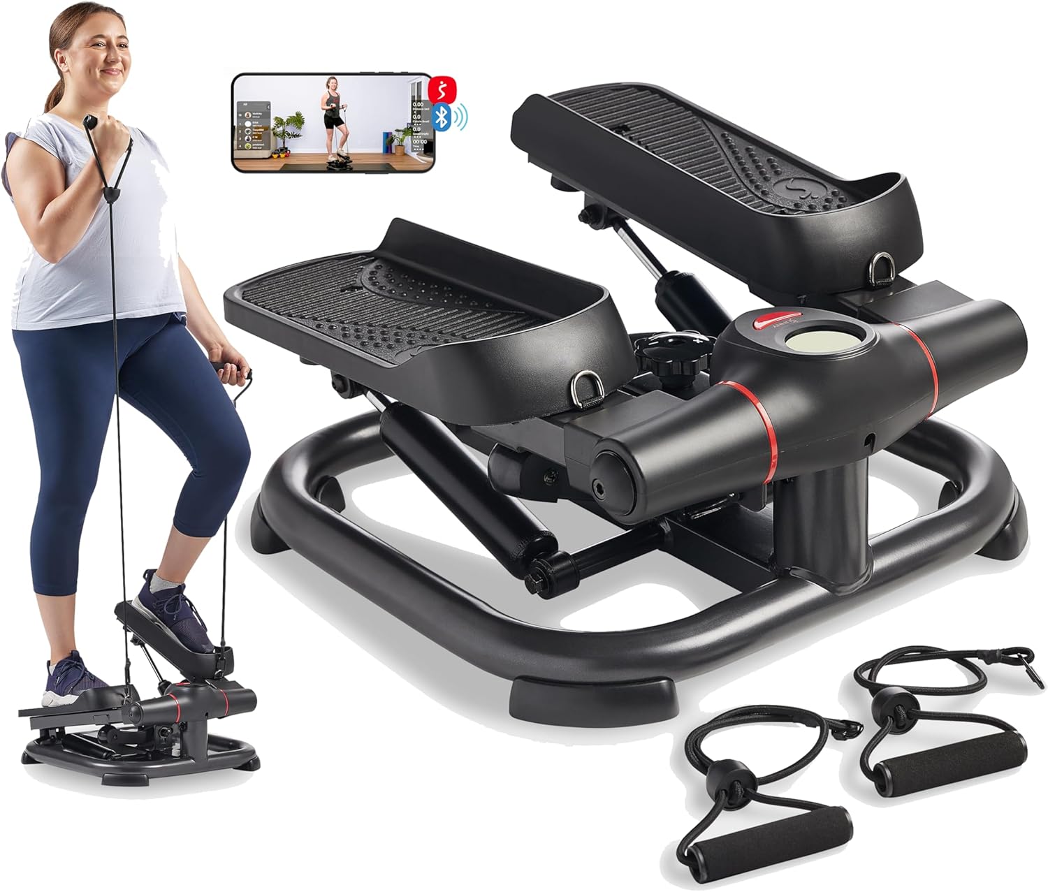 Read more about the article Sunny Health & Fitness 2-in-1 Premium Power Stepper with 400lbs Weight Capacity and Resistance Bands, Low-Impact Cardio, Space-Saving, Height-Adjustable, with Bluetooth and Free SunnyFit App