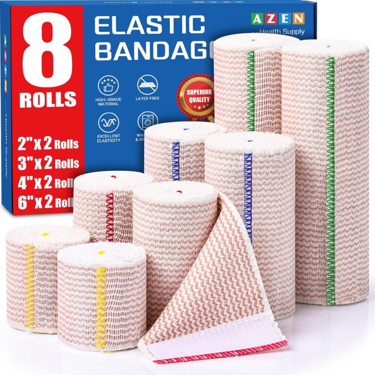 Read more about the article AZEN Premium 8 Pack Elastic Bandage Wrap (2×2″, 2×3″, 2×4″, 2×6″), Compression Wrap Bandage for Legs, Ankle, Knee, Tummy, Body, Latex-Free, Lymphedema Wraps for Legs