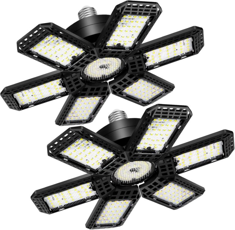 Read more about the article 2 Pack Garage Lights, 28000LM Super Bright LED Shop Lights with 6+1 Deformable Panels, 6500K Garage Light Ceiling Led, E26/E27 Socket Screw in Bulb for Warehouse, Workshop, Basement, Attic
