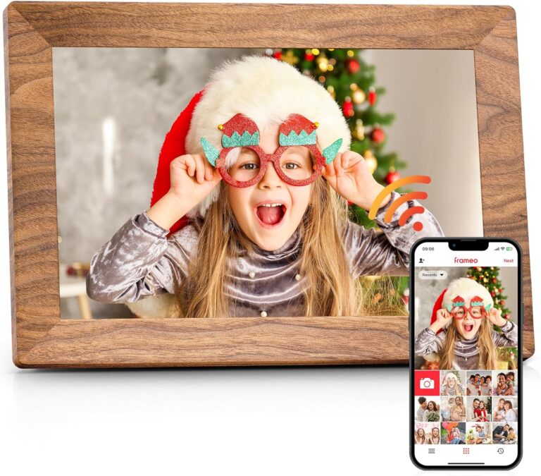 Read more about the article Frameo 10.1″ Digital Picture Frame with 32GB Memory WiFi Electronic Photo Frame Wood 1280 x 800 IPS Touch Screen Auto-Rotate Slideshow Wall Mountable Share Photos/Video Remotely Anywhere