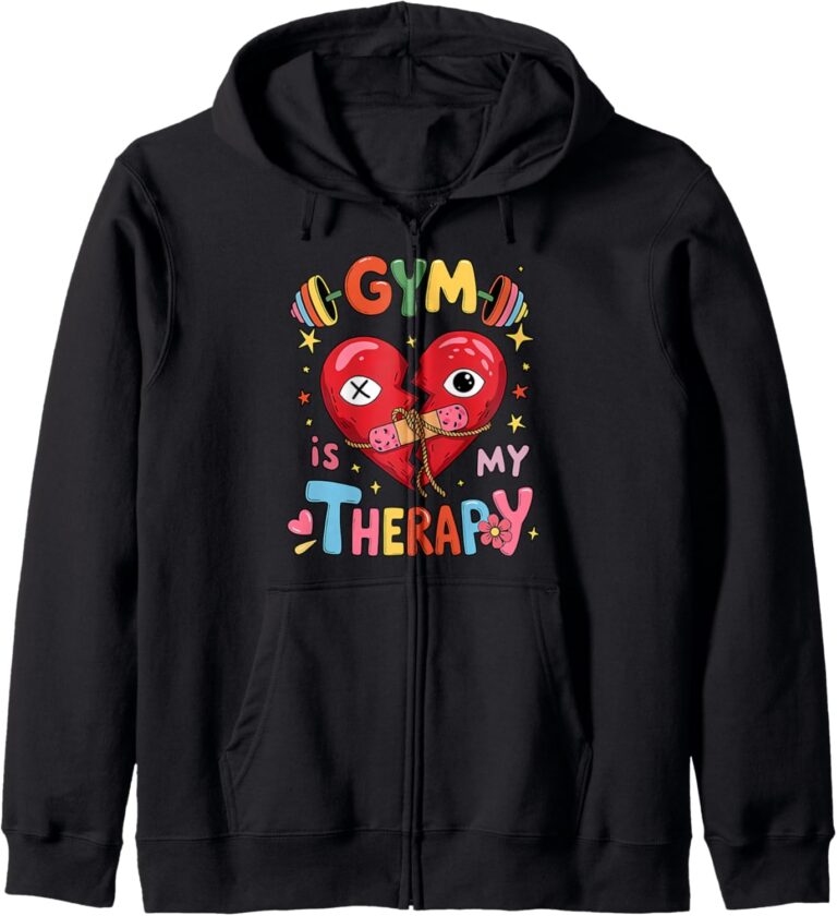 Read more about the article Vintage Gym Is My Therapy Gym Workout Fitness Motivational Zip Hoodie
