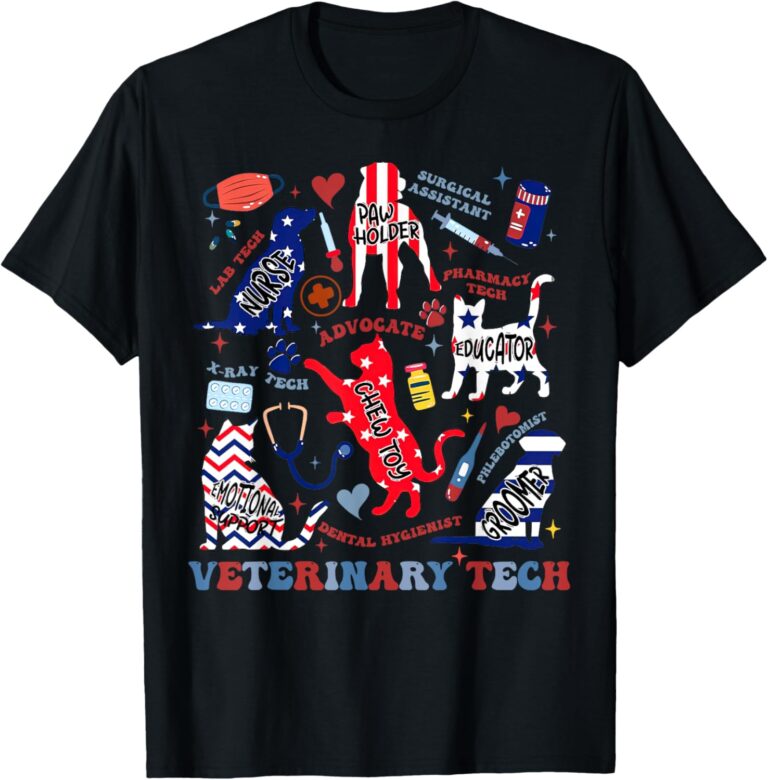 Read more about the article Vet Tech July 4th Veterinary Medicine Tech American Flag Vet T-Shirt