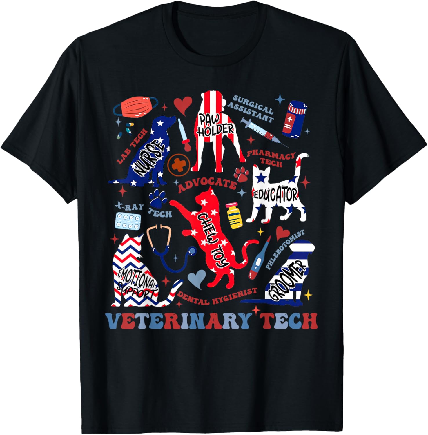 Read more about the article Vet Tech July 4th Veterinary Medicine Tech American Flag Vet T-Shirt