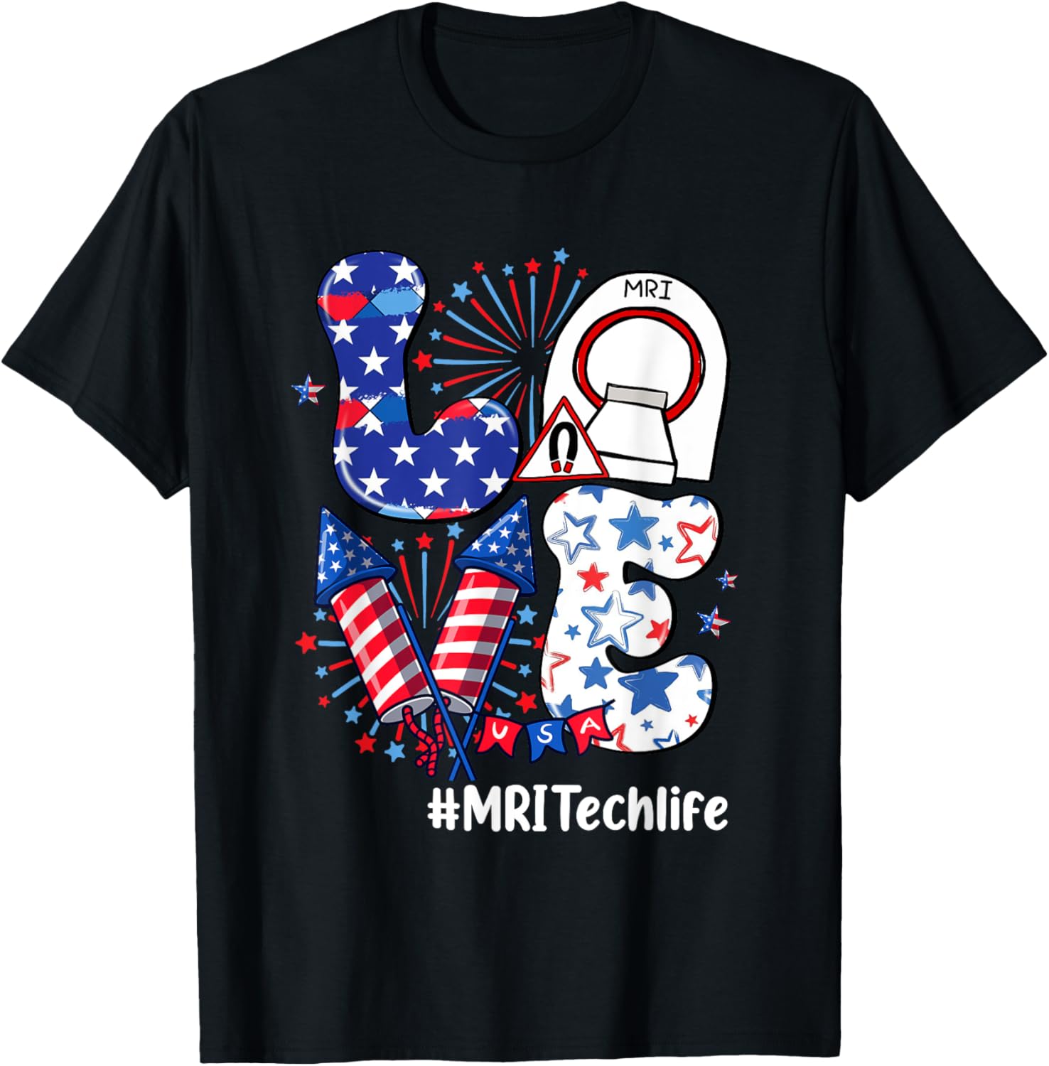 Read more about the article LOVE MRI Tech Life USA Flag Fireworks 4th Of July T-Shirt for Women Men