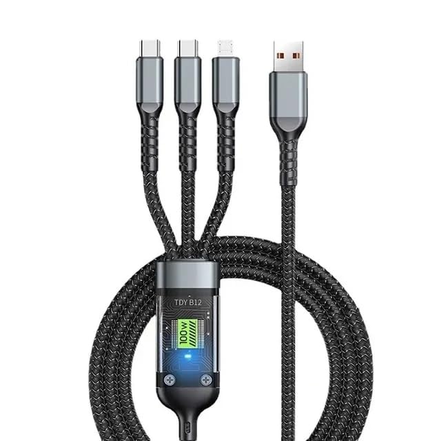Read more about the article 3-in-1 Multifunctional Charging Cable, 100W Fast Charging with LED Light, Suitable for Various Devices (1.2M-100W)