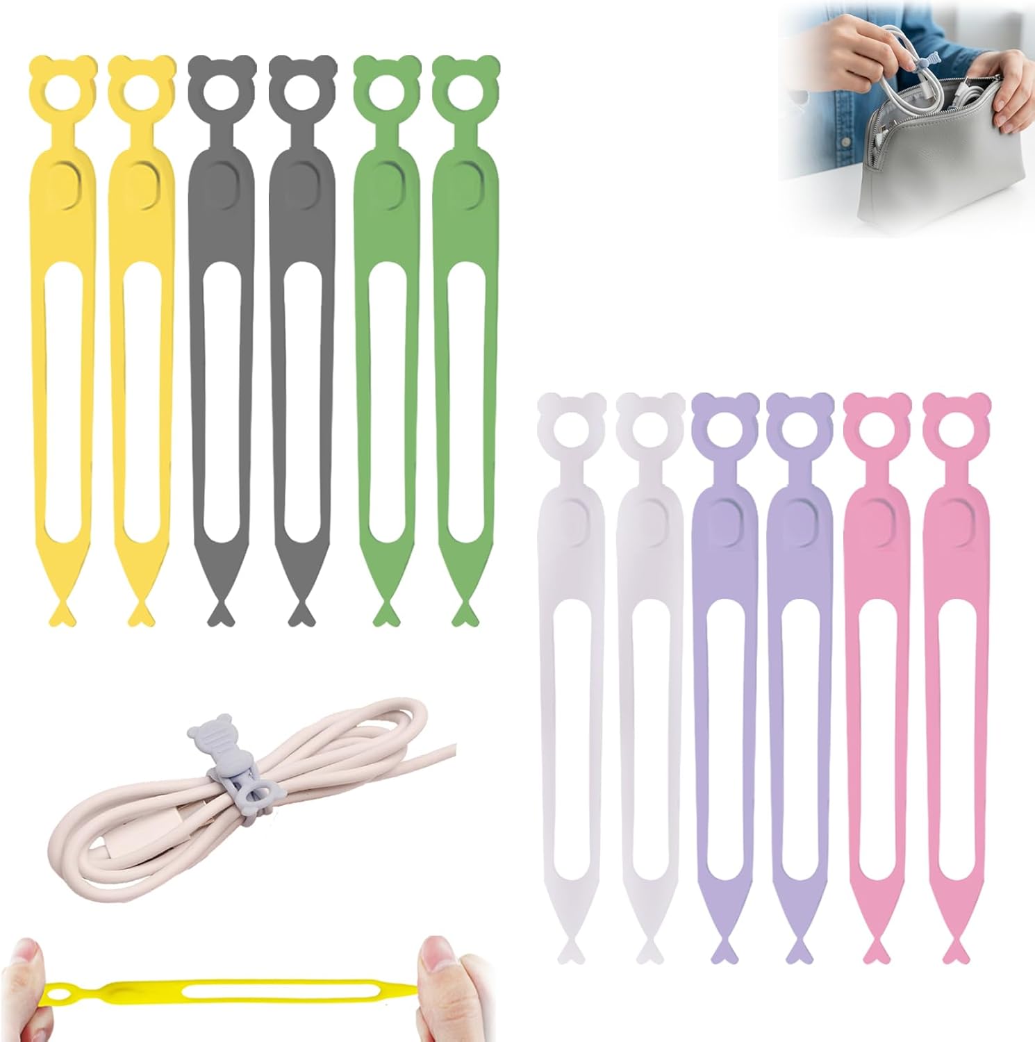 You are currently viewing Data Cable Organizer, 2025 Upgrade Multipurpose Silicone Headphone Organizers, Reusable Cable Management Organizers, Elastic Cord Silicone Cable Ties for Bundling and Fastening Cables (12)