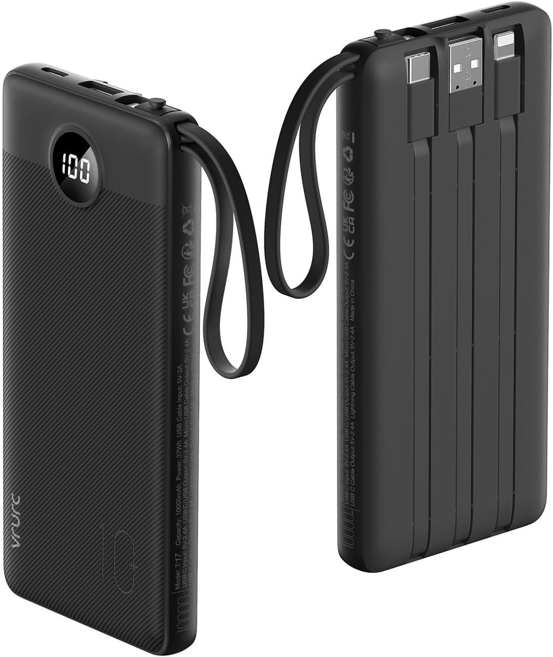 You are currently viewing VRURC Portable Charger, 22.5W Slim Power Bank Fast Charging, 10000mAh USB C Portable Phone Charger, Compact Travel Battery Pack with Built-in Cables for iPhone 16 15 14 13, Samsung-Black(1 Pack)