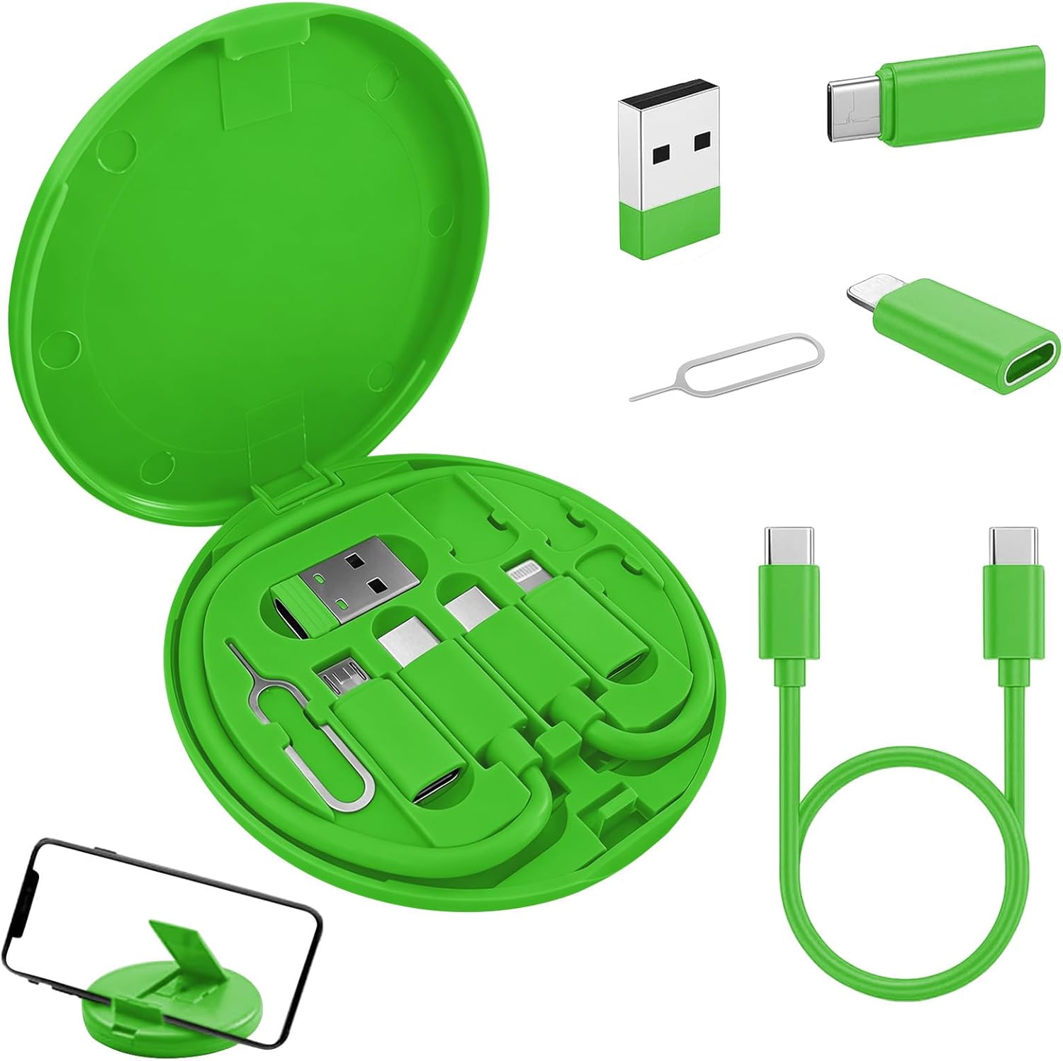 You are currently viewing Multi-Function OTG Adapter Storage Box with Charging Cable, Data Transfer Connectors, SIM Card Holder and Phone Stand for Travel and Daily Use, Green