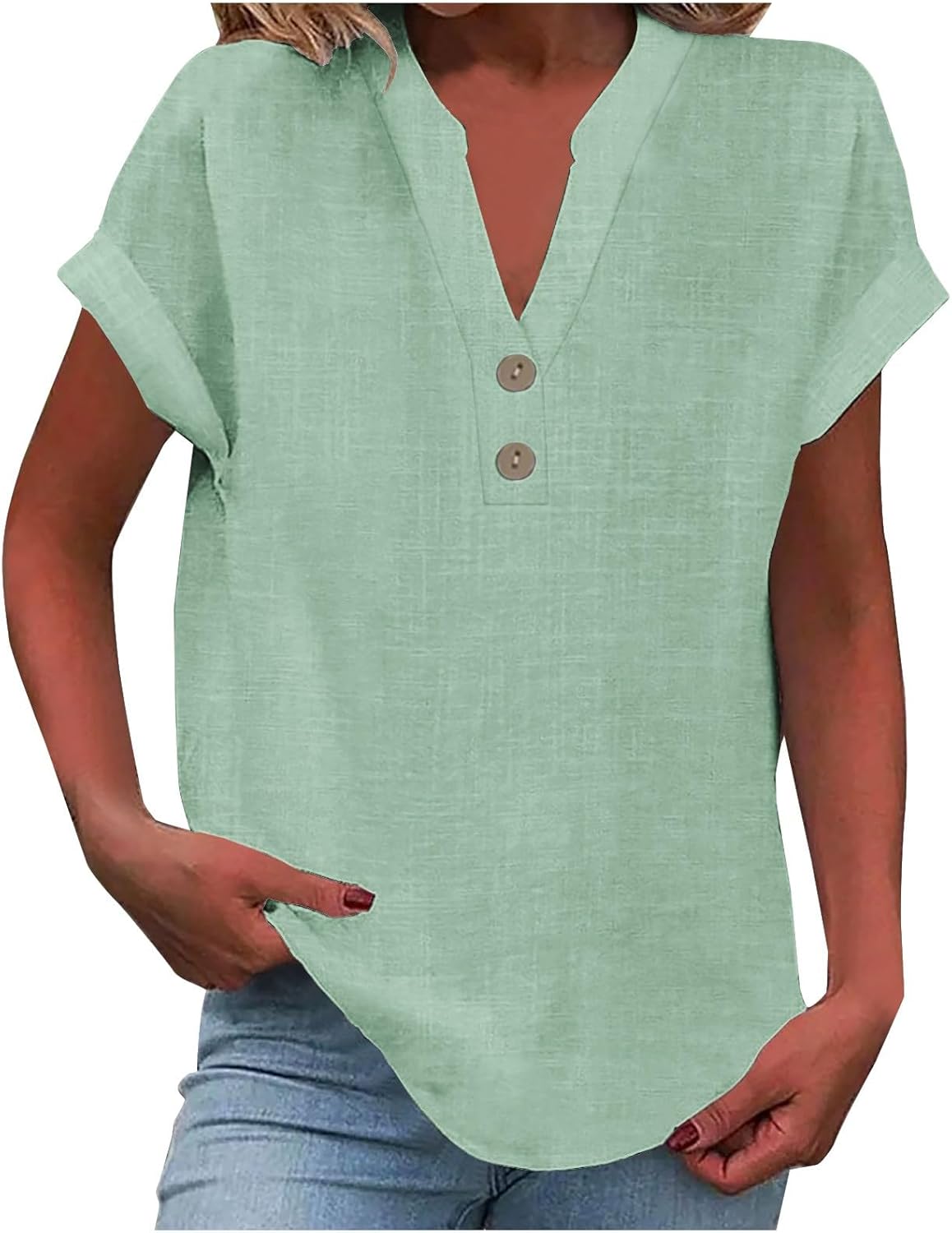 Read more about the article Nantdog Linen Shirts for Women Summmer Short Sleeve Casual Tops Henley Vcation Beach Lounge Button Lightweight Tunic Blouse