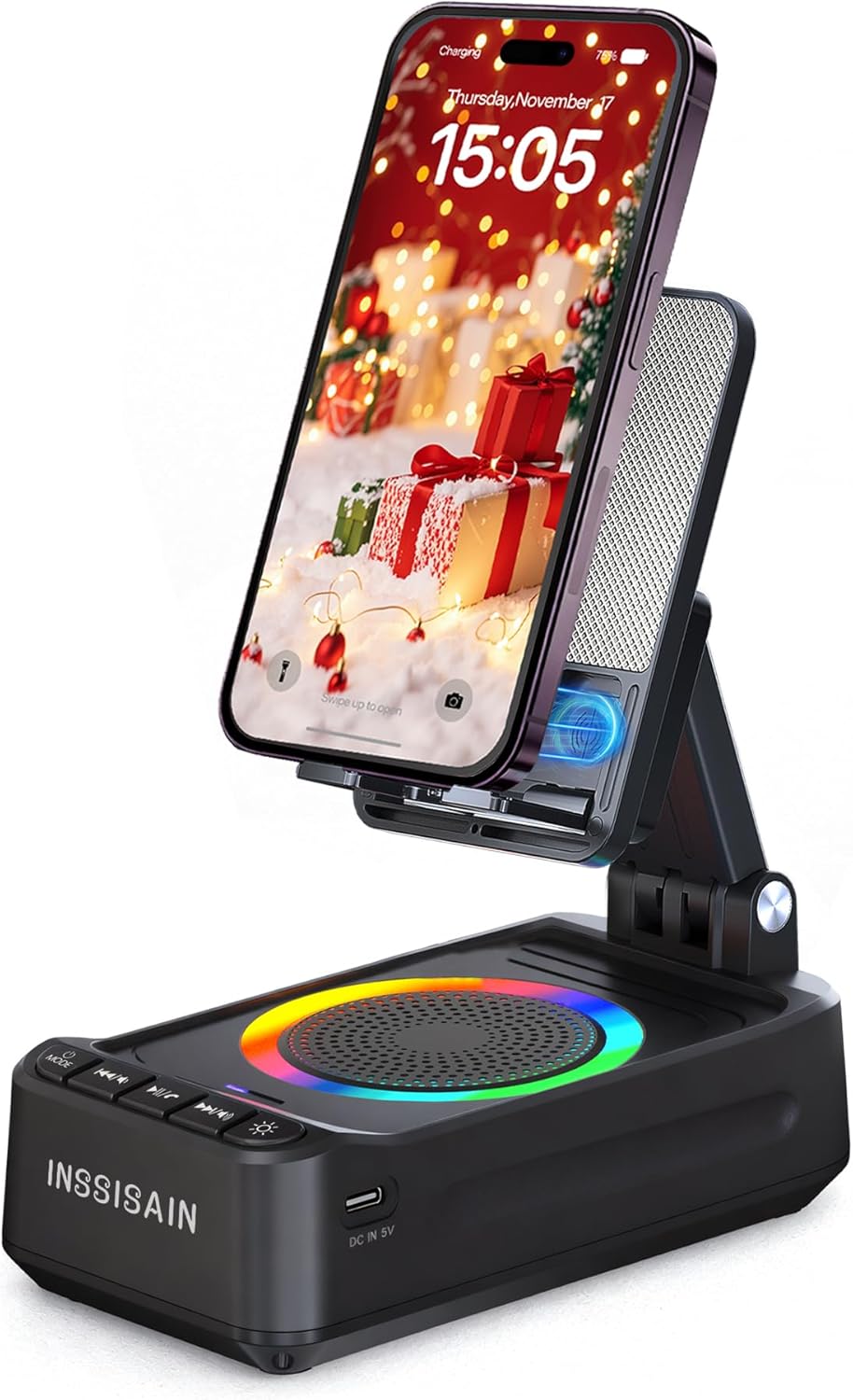 You are currently viewing Gifts for Him Dad Men Mother’s&Father’s Day, Birthday Ideas for Men Women, Cell Phone Stand with Wireless Bluetooth Speaker with Wireless Induction Audio & Colorful Led Light