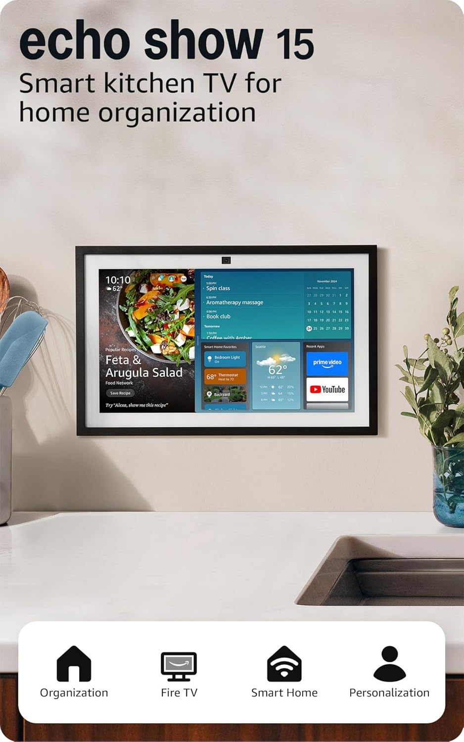 Read more about the article Amazon Echo Show 15 (newest model), Full HD 15.6″ kitchen hub for home organization, with built-in Fire TV, Designed for Alexa+