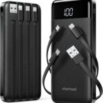charmast 2 Pack 10000mAh Portable Charger, Power Bank with Built-in 4 Cables, 6 Outputs & 3 Inputs, Battery Pack with Digital Display, Travel Essential for iPhone All Series & Android, Family Sharing