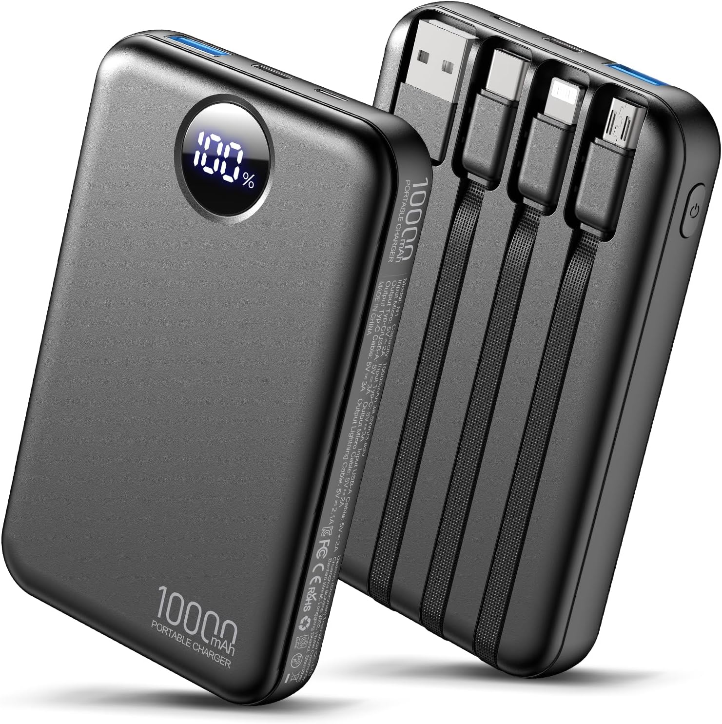 Read more about the article Power Bank 10000mAh Portable Charger with 4 Built-in Cables,LED Display Compact and Battery Pack with Multiple USB Ports All-in-One Travel Charger for iPhone,Android and Other Devices