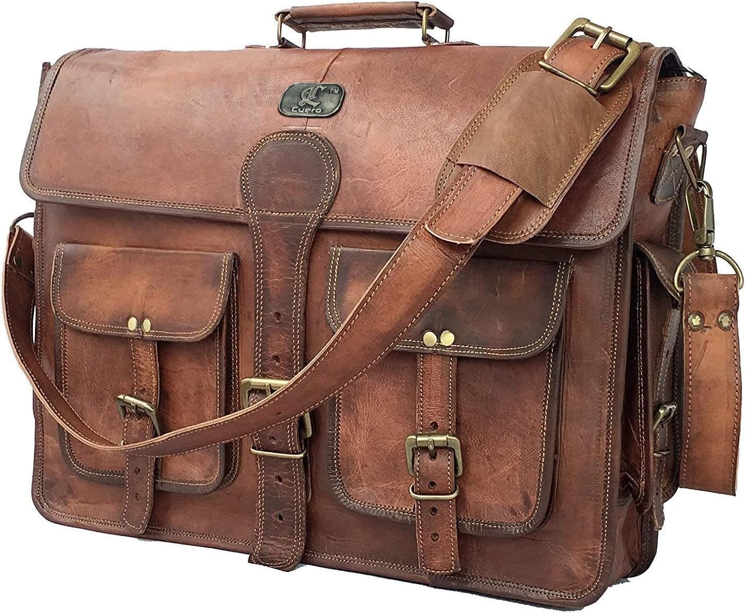 You are currently viewing cuero Leather Messenger Bag for Men, 18 Inch Laptop Crossbody, Handmade Leather Shoulder Satchel Bag for Men, Full Grain Business Briefcase for Office/Work/Travel – Vintage Brown